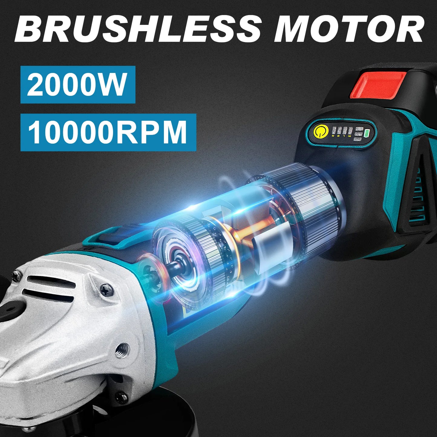 Makita 18V compatible Gisam 125mm M14 Brushless Angle Grinder Cutting Machine Cordless Electric Angle Grinder Power Tools for Makita 18V Battery Pins