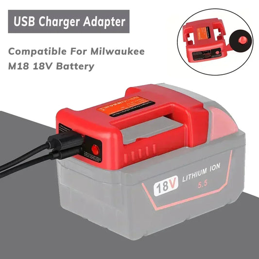 Milwaukee Compatible USB Charger Adapter Compatible For Milwaukee M18 18V Battery, Dual Output Port With USB And Type-C Charging Interface