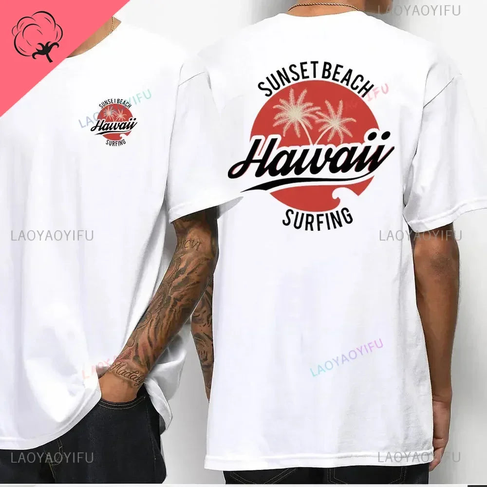 Hawaiian Traditions North Shore JV Printed Hawaii Surfing Men Women White High Qulaty Cotton T-shirt Comfortable Beach-style Surf Tee Tops