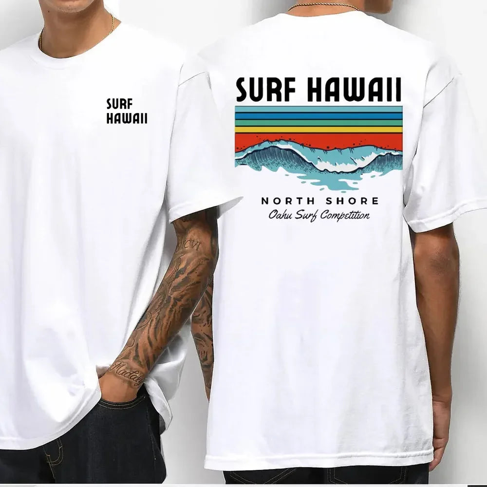 Hawaiian Traditions North Shore JV Printed Hawaii Surfing Men Women White High Qulaty Cotton T-shirt Comfortable Beach-style Surf Tee Tops