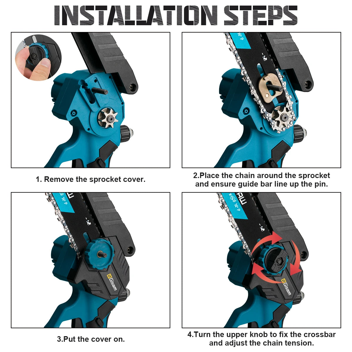 Makita Compatible 18V Gisam 8 Inch Brushless Electric Chainsaw Cordless Electric Saw Woodworking Garden Pruning Saw Tool For Makita 18V Battery Pins