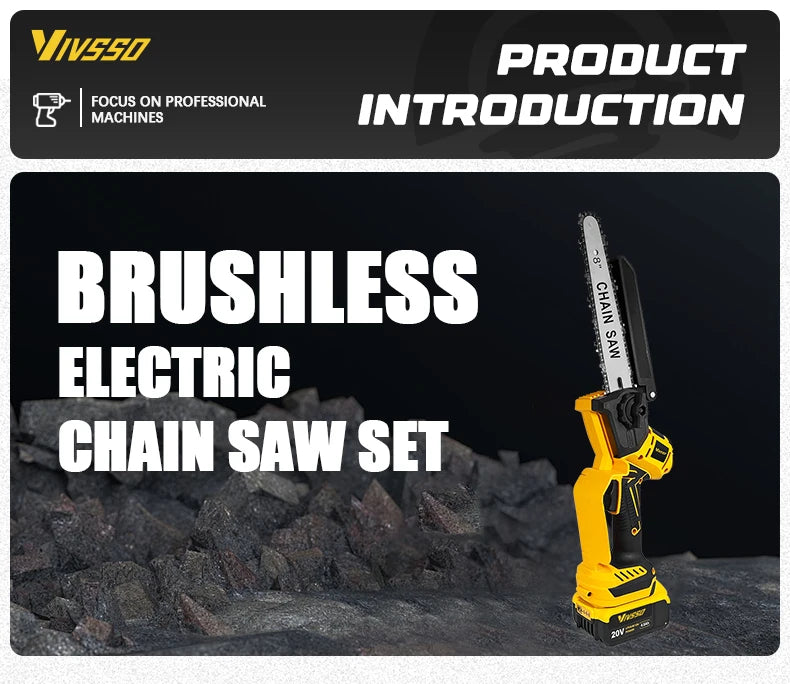 DeWalt Compatible JV 18V 20V Max VIVSSO Electric Chain Saw Rechargeable Woodworking Saw 8 Inch Mini Chain Saw Garden Pruning Saw Tool For Dewalt 20v Battery Pins