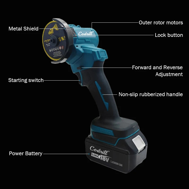 Makita Compatible 18V Brushless Cordless Electric Angle Grinder Mini Cutting Machine Polishing Machine Rechargeable Power Tool
