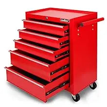 Tool Chest 5-Drawer Tool Cart, Lockable Storage Trolley Workshop Rolling Cabinet Tool Box Chest Organiser, 3" Swivel Wheels with Brake (Red
