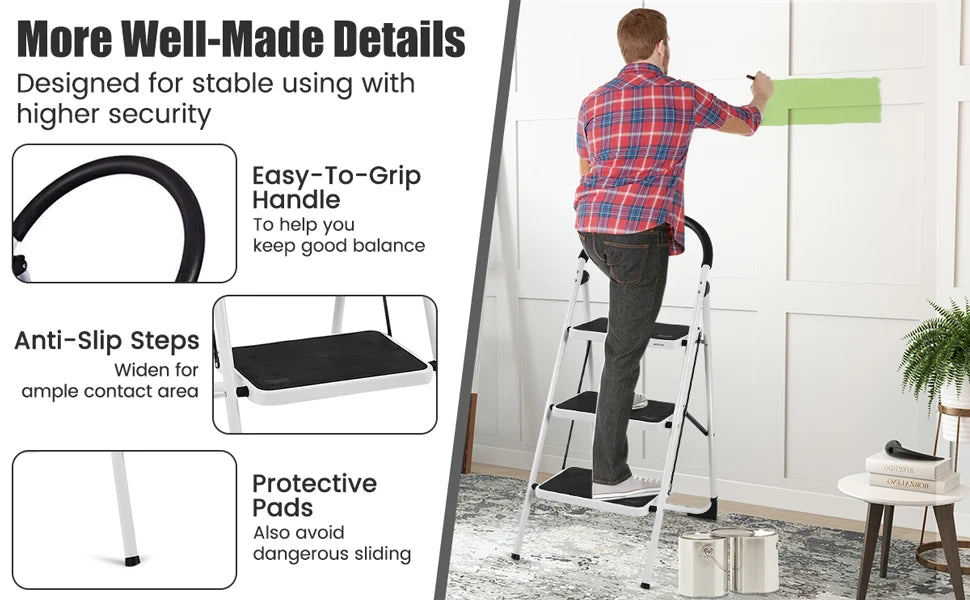 Step ladder 4 Step, Folding Step Stool Stepladders W/Widen Pedal, Portable Step Ladder for Home and Kitchen Use, 150KG Weight Capaci