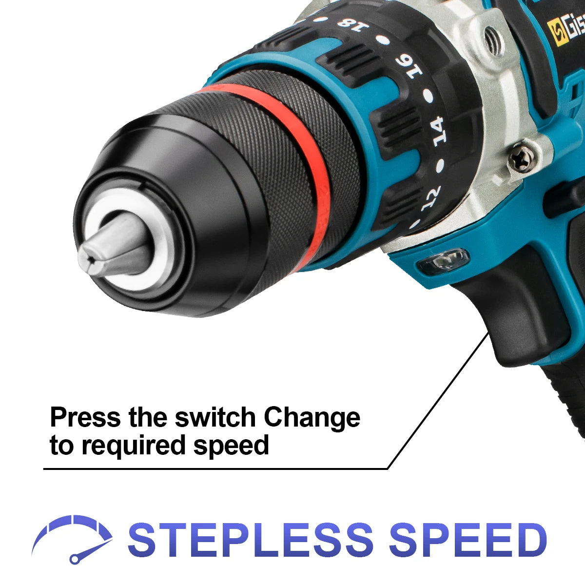 Makita Compatible 18V Gisam 13mm 480N.M Brushless Electric Impact Drill Cordless Drill Electric Screwdriver DIY Driver Power Tool for Makita 18V Battery Pin