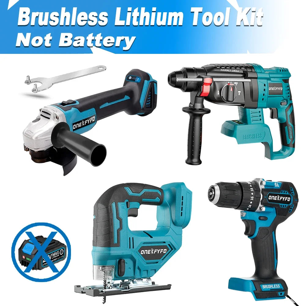 Makita Compatible 4 Pc Tool Sets Brushless Cordless Angle Grinder +Electric Hammer Drill +Jigsaw + 172 Electric Drill for Makita 18V Battery