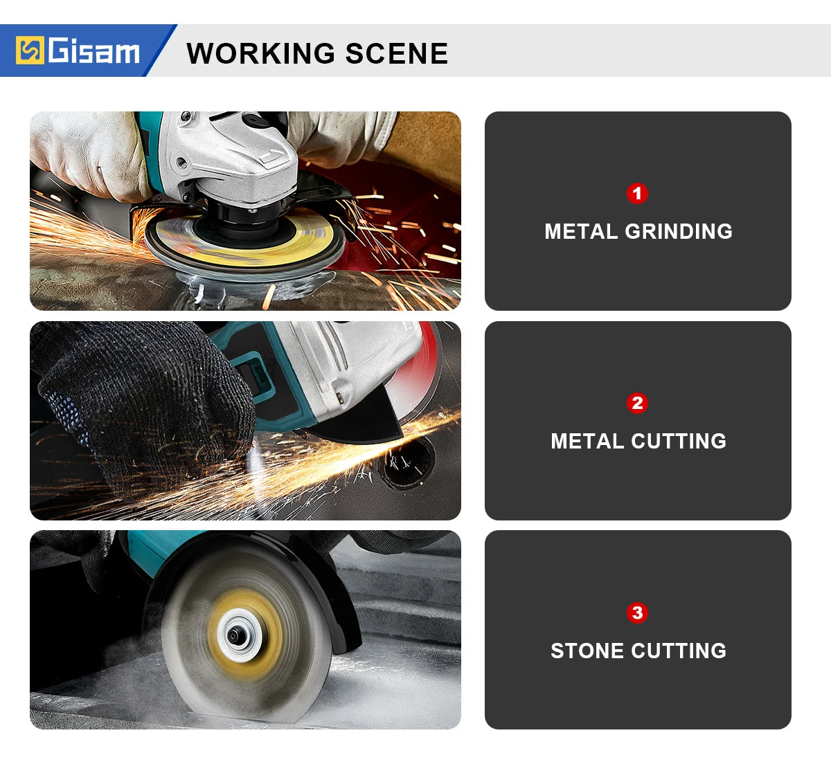 Makita 18V compatible Gisam 125mm M14 Brushless Angle Grinder Cutting Machine Cordless Electric Angle Grinder Power Tools for Makita 18V Battery Pins