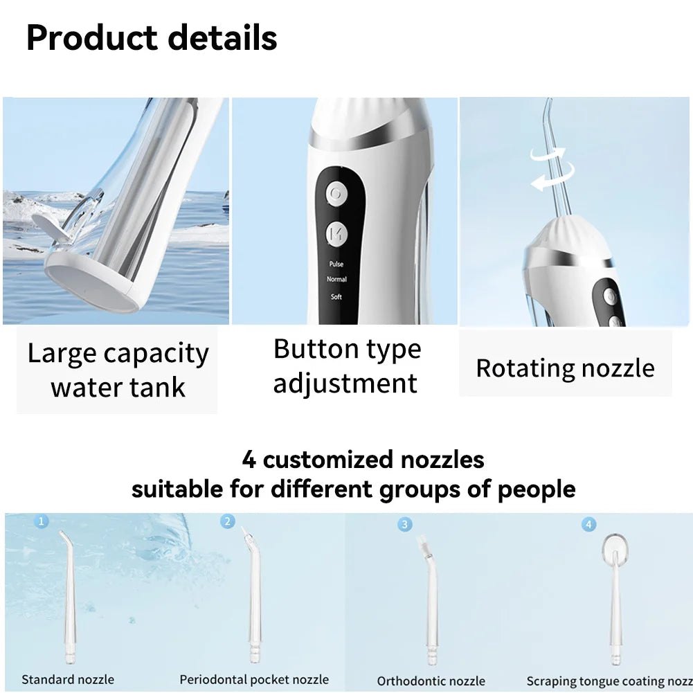 Oral Irrigator 3 JV Cleaning Modes Portable Rechargeable Waterproof  IP65 Dental Water FlosserTeeth Whitening Jet Floss 200ML