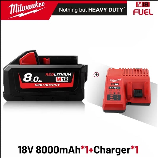 Milwaukee 8.0ah Original M18 B5 18V Li-ion Battery and Charger 1pk, 2pk with charger