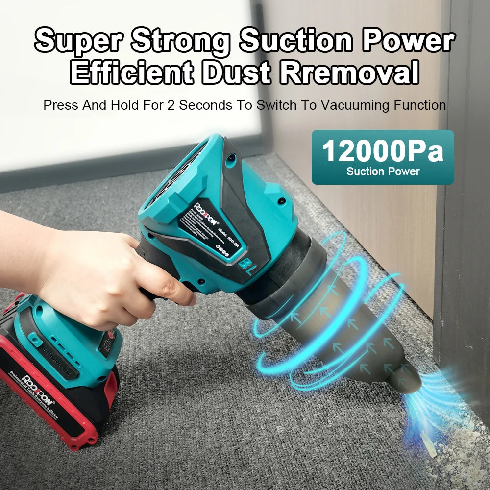 Makita Compatible 18V JV RDDSPON Cordless Electric Air Blower 2 In 1 Blowing Suction 3200W 350000RPM Brushless Turbo Jet Fan 3 Gear Adjustable Power Tool