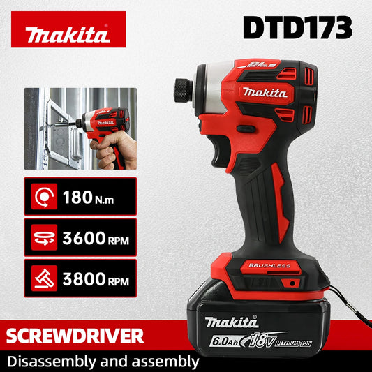 Makita 18V DTD173 Red Brushless Drill Power Tool for Home Improvement And DIY 180Nm Electric Wood/Bolt/T-Mode