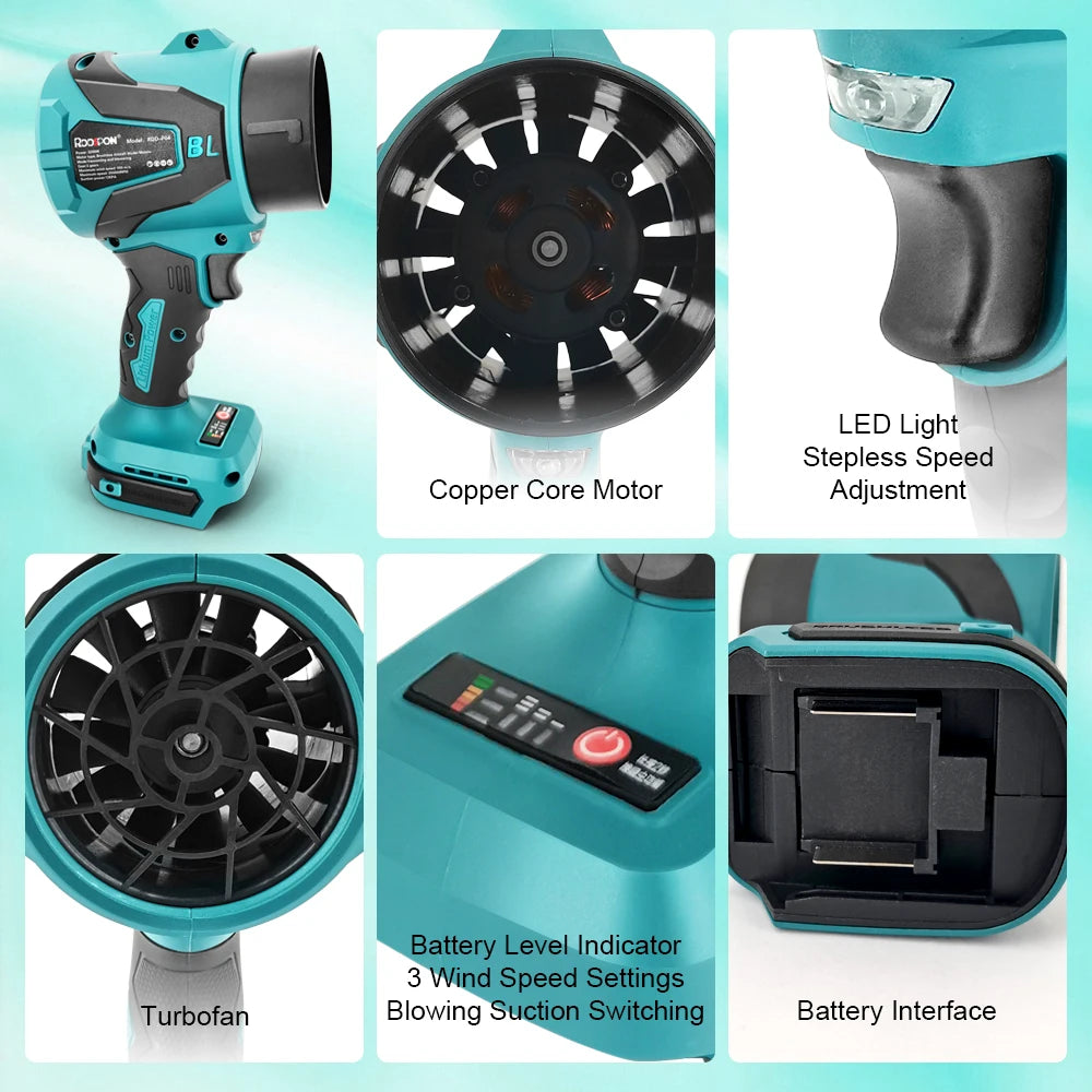 Makita Compatible 18V JV RDDSPON Cordless Electric Air Blower 2 In 1 Blowing Suction 3200W 350000RPM Brushless Turbo Jet Fan 3 Gear Adjustable Power Tool