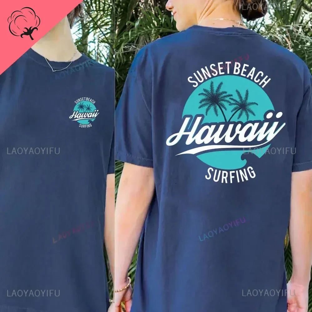 Hawaiian Traditions North Shore JV Printed Hawaii Surfing Men Women White High Qulaty Cotton T-shirt Comfortable Beach-style Surf Tee Tops