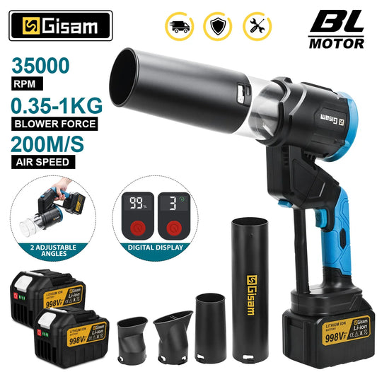 Makita Compatible 18V Gisam 35000RPM Brushless Electric Air Blower 2in1 Turbo Blower Fan Leaf Dust Snow Blowing Clean Tool For Makita 18V Battery Pin