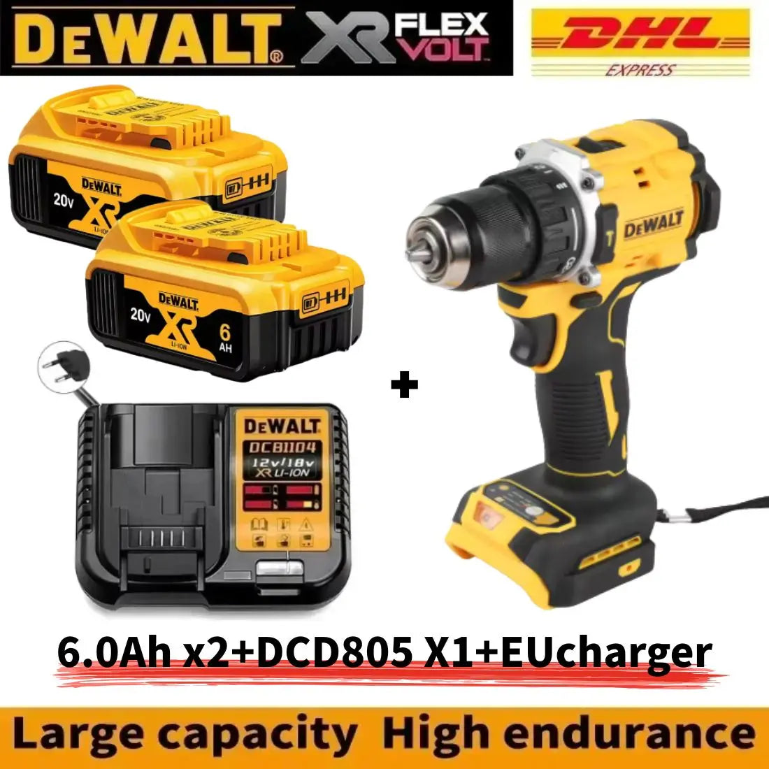 DEWALT Drill and Battery Combo 18V 20V Max Lithium Battery 20V Rechargeable Brushless Compact Electric Screwdriver Hand Drill Impact Drill DCD805