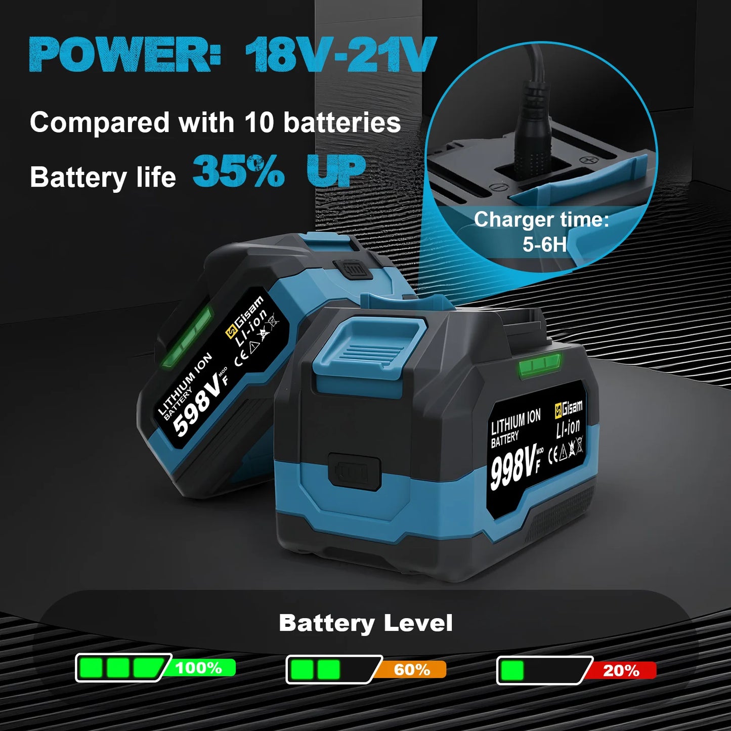 Makita Compatible 18V Gisam Rechargeable Battery 4.0AH 6.0AH Power Tool Lithium battery Led indicator batteries Pack For Makita 18v Battery Pins