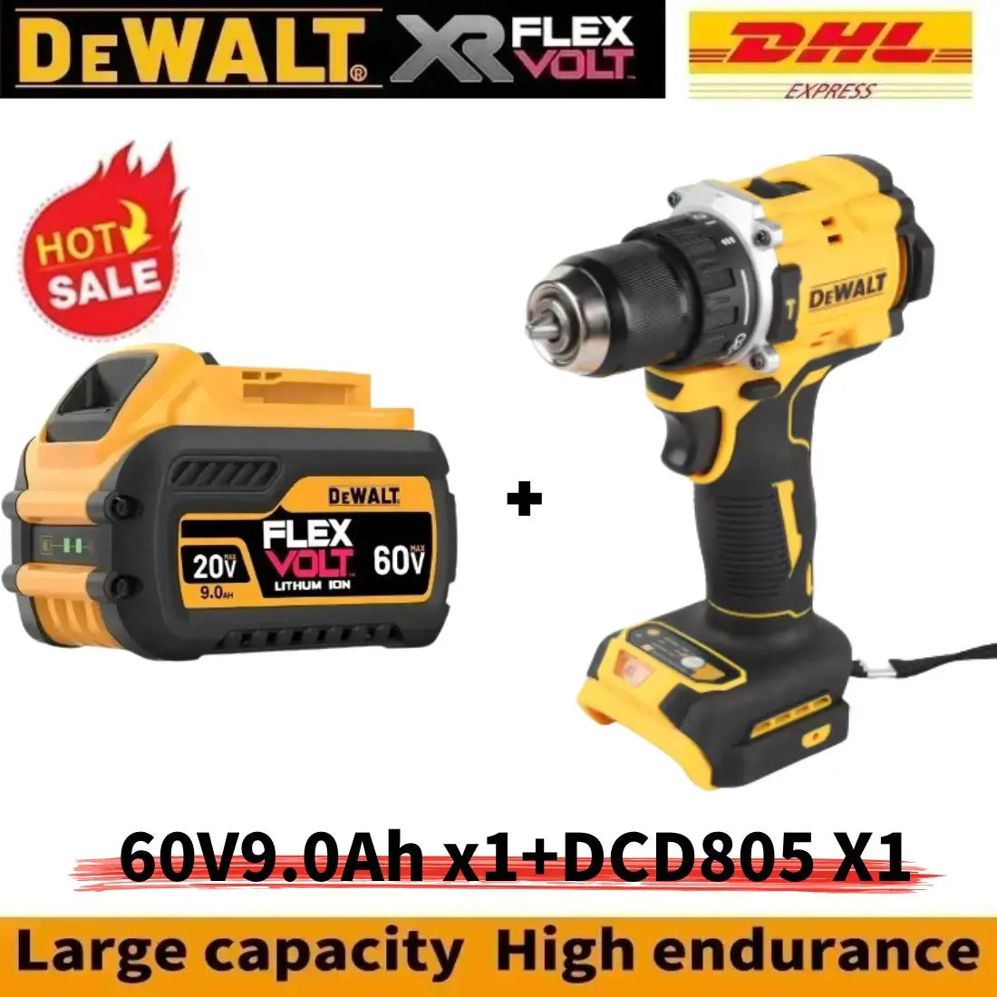 DEWALT Drill and Battery Combo 18V 20V Max Lithium Battery 20V Rechargeable Brushless Compact Electric Screwdriver Hand Drill Impact Drill DCD805