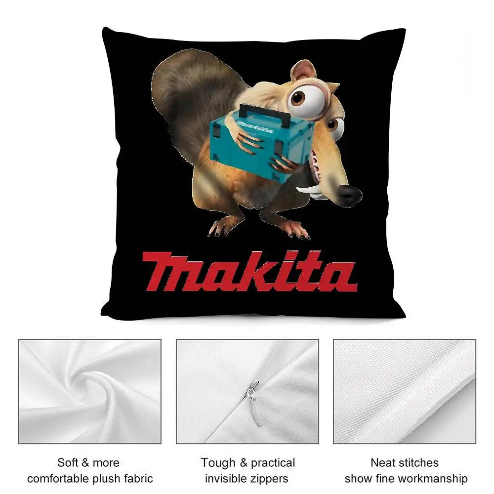 Makitas Pillow Case Short plush Double-sided Print Square Throw Pillow Covers Sofa Home Cushion Decor