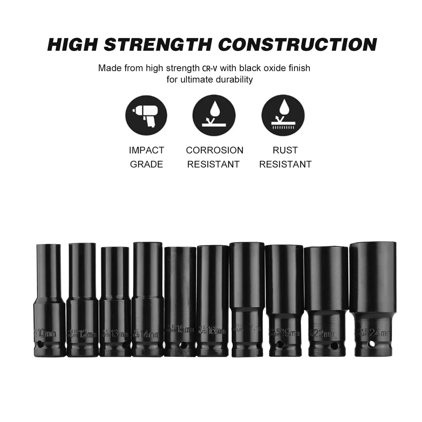 Socket set 10pcs 1/2 Drive Metric Impact Socket Set Universal Deep Socket Wrench for Air Pneumatic Repair Tools