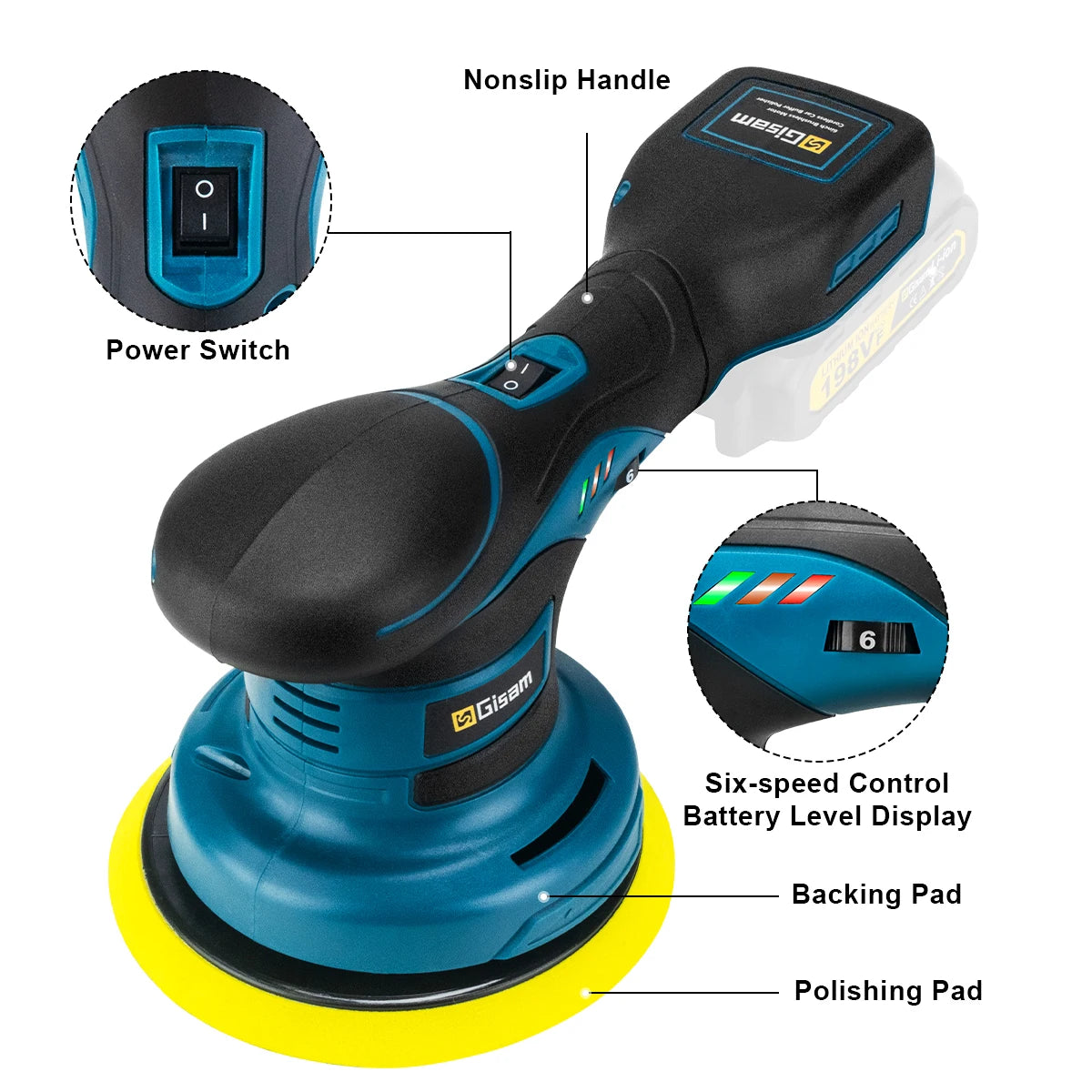 Makita Compatible 18V JV Gisam Brushless Car Polisher 6Gears Adjustment Wireless Car Polishing Machine Electric Polish Tool For Makita 18v Battery Pins