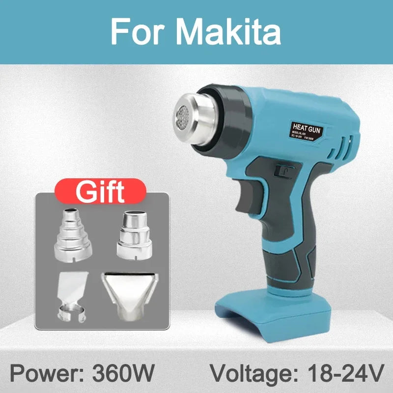 Makita Dewalt Milwaukee Bosch Black Decker Compatible JV 18V 20V Li-ion Battery Cordless Heat Gun Handheld Electric Heat Gun with 4 Nozzle