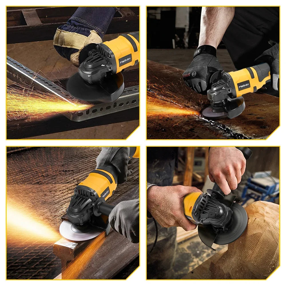 Makita Compatible 18V MELLWIN 125MM Brushless Electric Angle Grinder M14 Cordless Metal Wood Grinding Polishing Cutting Tool For Makita 18VBattery Pin