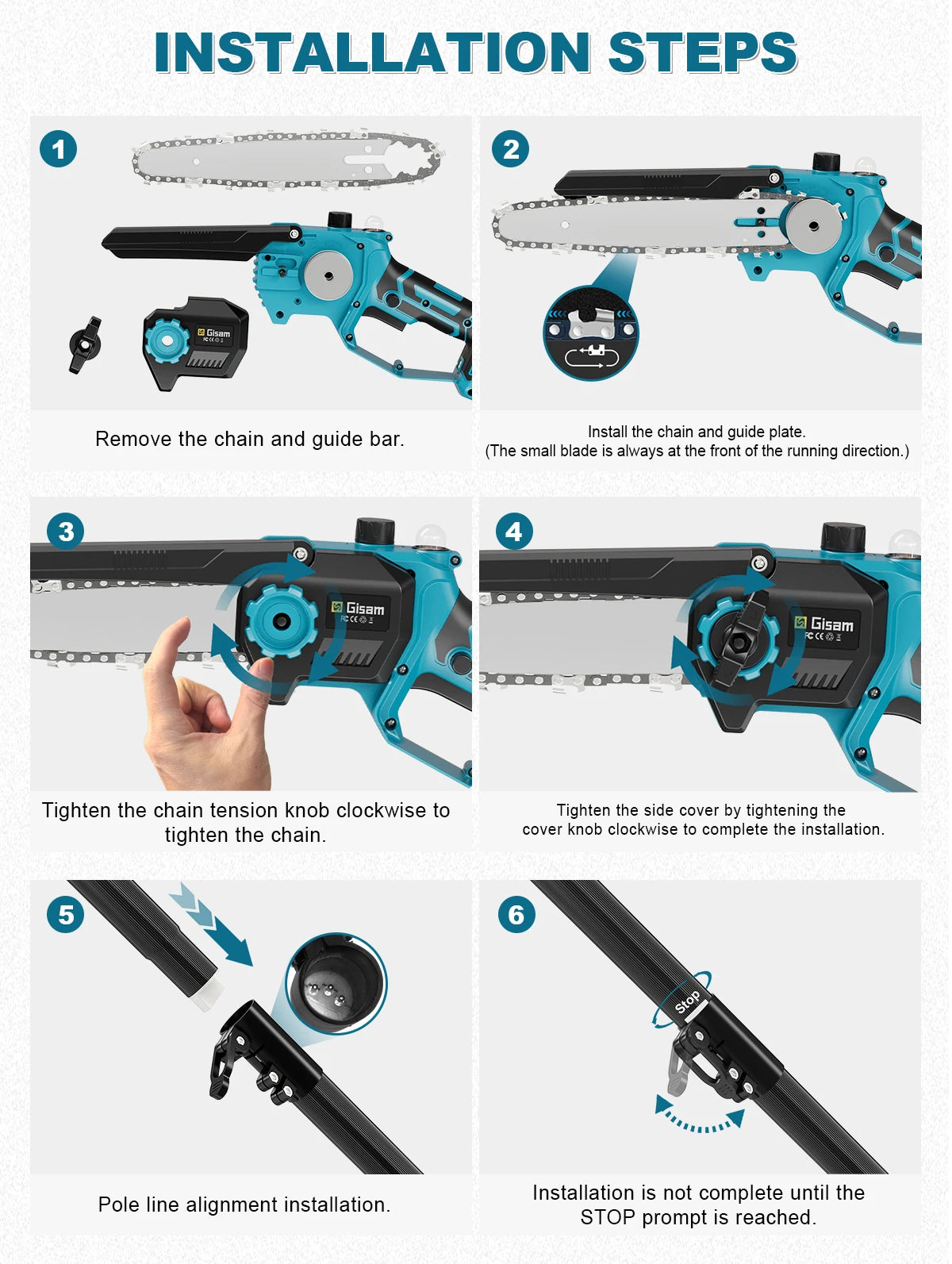 Makita 18V compatible Gisam 8Inch Brushless Telescoping Pole Electric Chainsaw High Branch Saw Garden Pruning Power Tool For Makita 18V Battery Pin