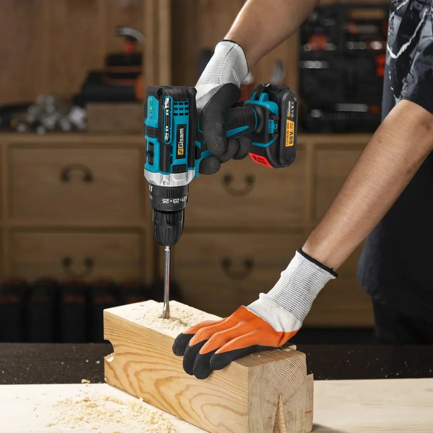 Makita Compatible 18V JV Gisam Cordless Impact Drill set with 2x batteries and charger Electric Screwdriver Rechargeable Handheld Hammer Drill Power Tool 25+3 Torque Driver Li-ion Battery