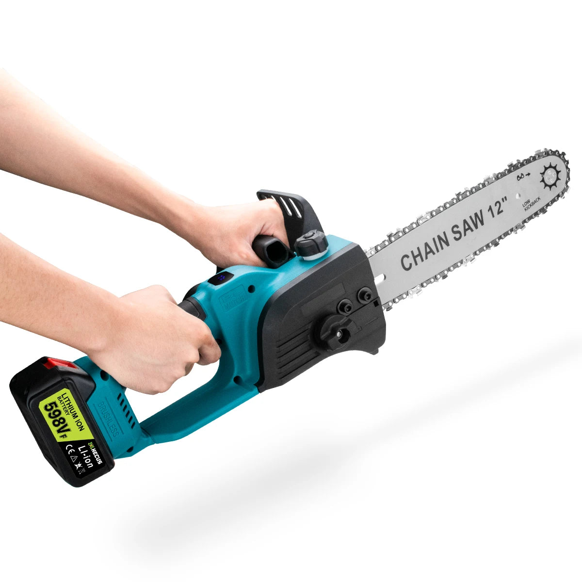 Makita Compatible 18V Gisam 12 Inch Brushless Electric Chain Saw With Oiler Cordless Handheld Chainsaw Graden Pruning Saw Power Tools for Makita 18V Battery