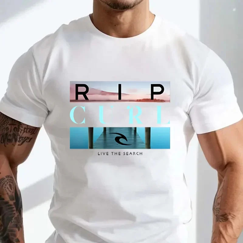Selling Rip Live The Search Beauty Curl Logo Men Motorcycle T-Shirt Amazing Quality Top Tees Male New T Shirts