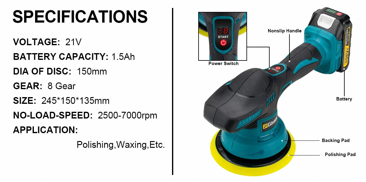 Makita Compatible 18V Gisam Cordless Car Polisher 8 Gears Digital Display Electric Polisher Auto Car Polishing Waxing Machine For Makita 18V Battery