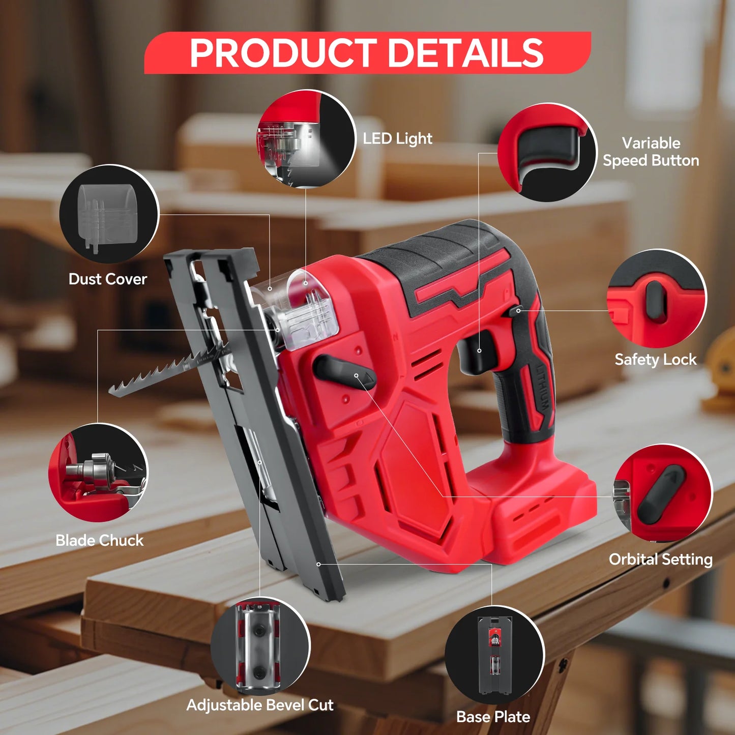 Milwaukee compatible 18V Jig Saw 0°- 45° Bevel Cuts and 3 speed Settings with LED Work Light
