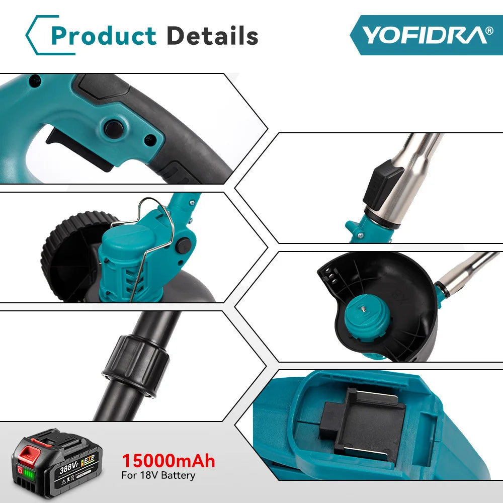 Makita Compatible 18V JV YOFIDRA Electric Lawn Mower Handheld Length Adjustable Cutter Cordless Garden Grass Cutting Trimmer For Makita 18V Battery Pin
