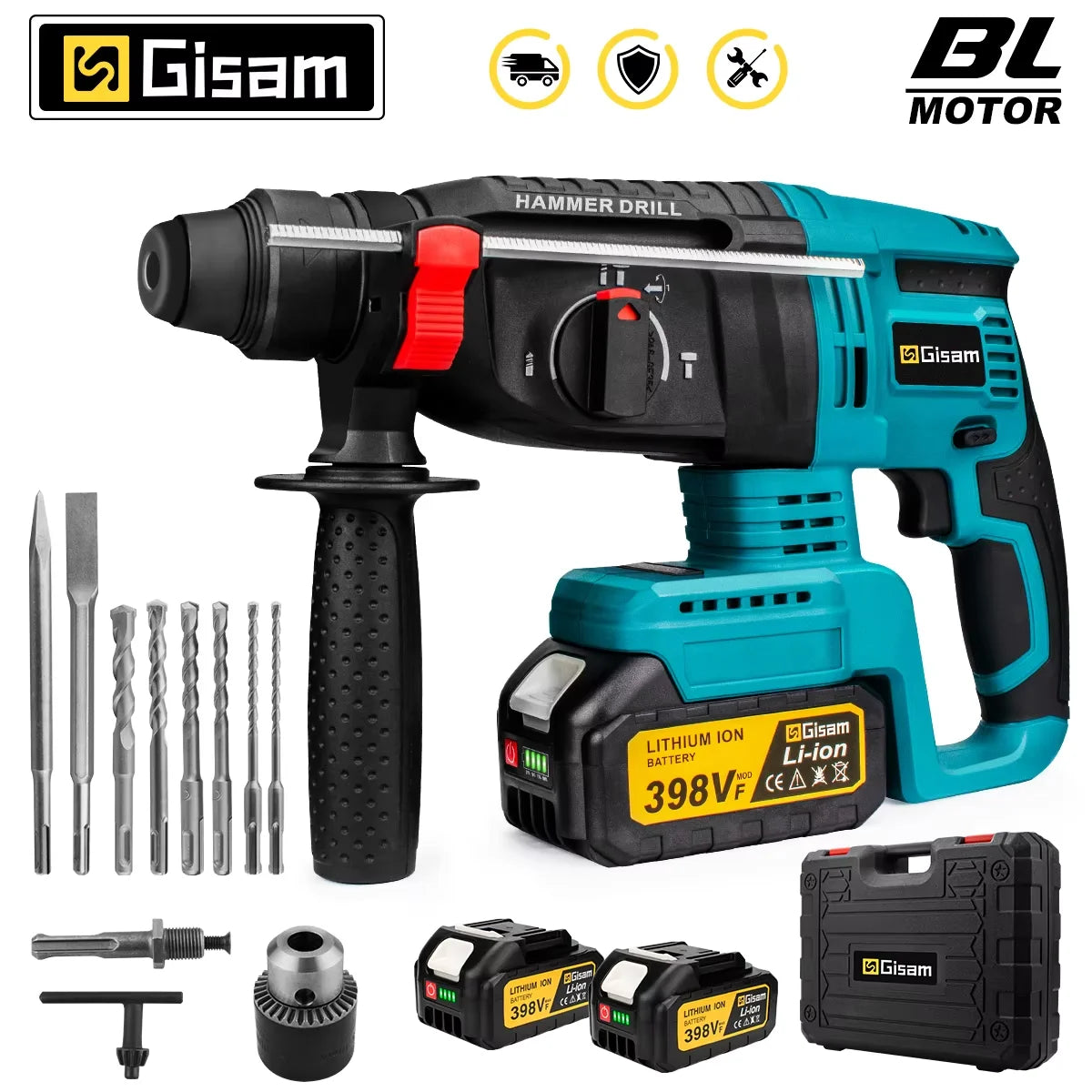 Makita 18V compatible Gisam 26mm Brushless Electric Hammer Drill Multifunctional Rotary Hammer Cordless Impact Hammer Power Tools For Makita 18V Battery Pin