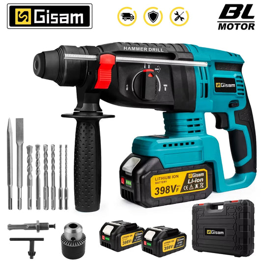 Makita 18V compatible Gisam 26mm Brushless Electric Hammer Drill Multifunctional Rotary Hammer Cordless Impact Hammer Power Tools For Makita 18V Battery Pin