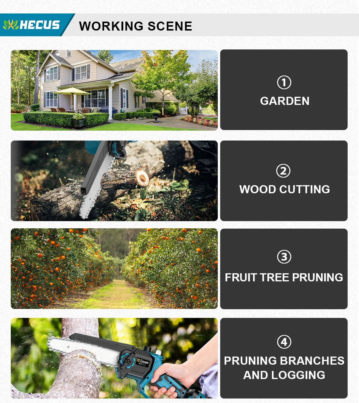 Makita 18V compatible Gisam 8Inch Brushless Telescoping Pole Electric Chainsaw High Branch Saw Garden Pruning Power Tool For Makita 18V Battery Pin