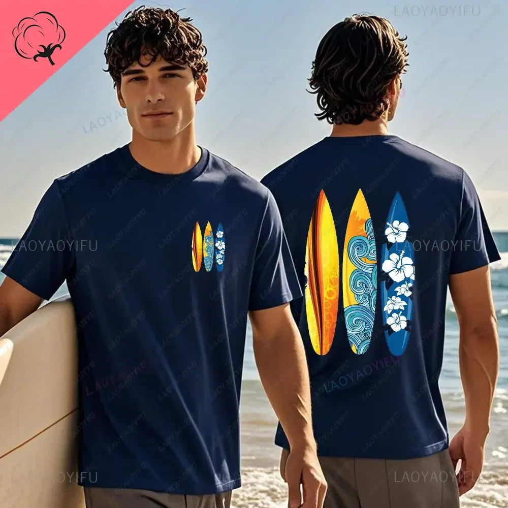 Hawaiian Traditions North Shore JV Printed Hawaii Surfing Men Women White High Qulaty Cotton T-shirt Comfortable Beach-style Surf Tee Tops