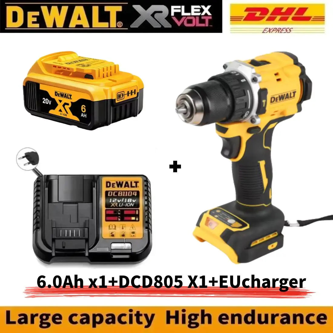 DEWALT Drill and Battery Combo 18V 20V Max Lithium Battery 20V Rechargeable Brushless Compact Electric Screwdriver Hand Drill Impact Drill DCD805