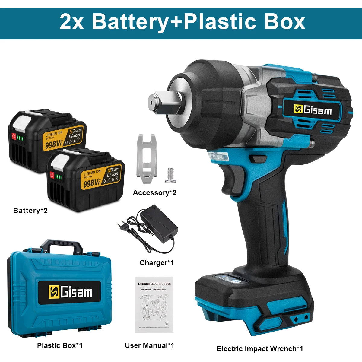 Makita 18V compatible Gisam 2800N.M Torque Brushless Electric Impact Wrench 1/2 inch Screwdriver Cordless Wrench Power Tool For Makita 18V Battery Pin