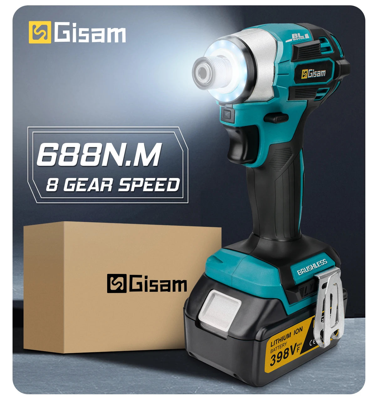 Makita 18V compatible Gisam 688N.m 1/4'' Brushless Electric Screwdriver Cordless Screwdriver Electric Drill Impact Driver Kit for Makita 18V Battery Pin