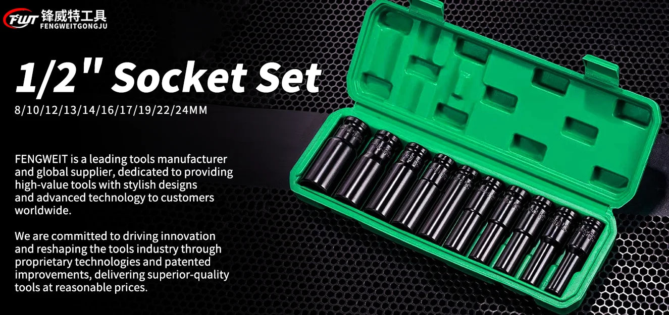 Socket set 10pcs 1/2 Drive Metric Impact Socket Set Universal Deep Socket Wrench for Air Pneumatic Repair Tools