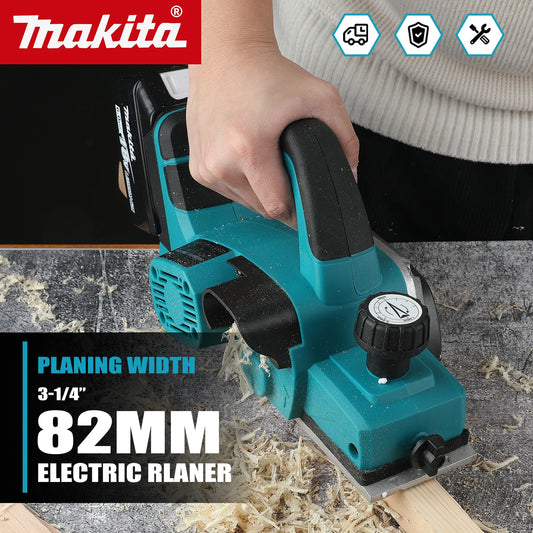 Makita 18V Electric Planer 82mm Planning Width,15000rpm,650W Power,2.5mmCut Depth, Ergonomic Handle for DIY Woodworking&Board Creation