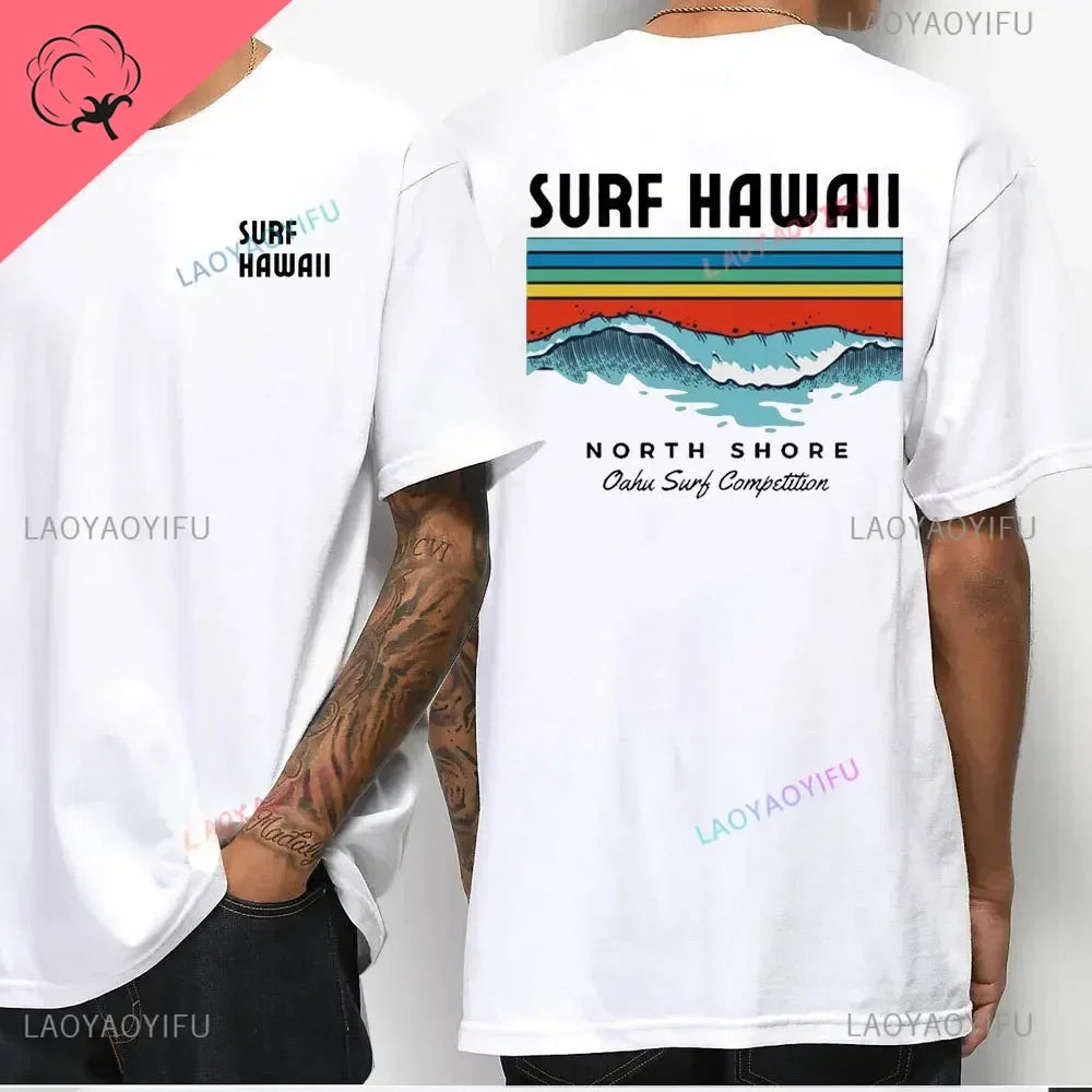 Hawaiian Traditions North Shore JV Printed Hawaii Surfing Men Women White High Qulaty Cotton T-shirt Comfortable Beach-style Surf Tee Tops