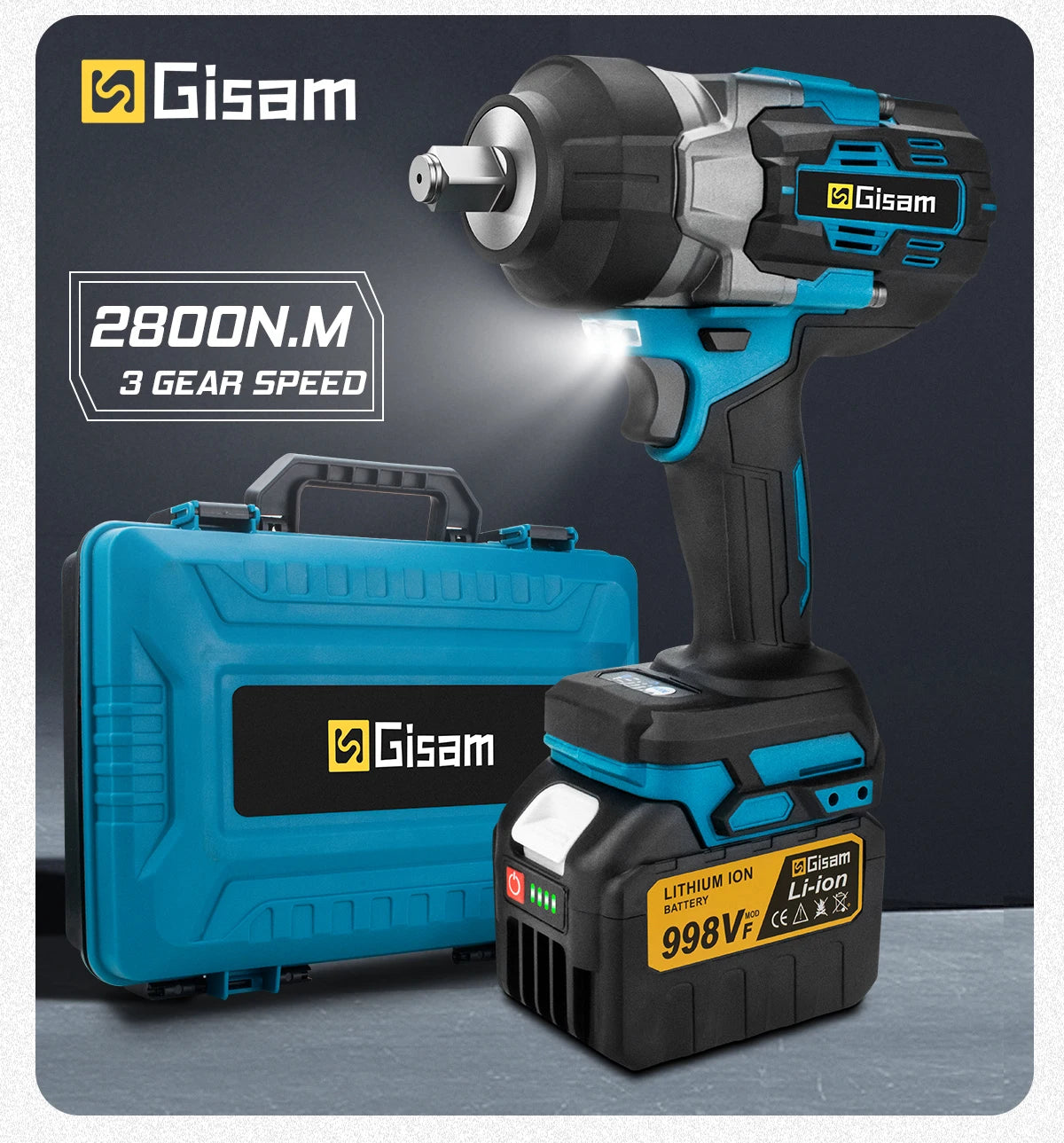 Makita 18V compatible Gisam 2800N.M Torque Brushless Electric Impact Wrench 1/2 inch Screwdriver Cordless Wrench Power Tool For Makita 18V Battery Pin
