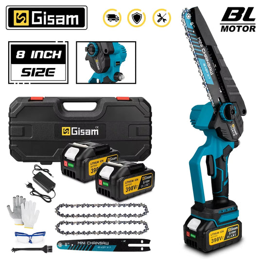 Makita Compatible 18V Gisam 8 Inch Brushless Electric Chainsaw Cordless Electric Saw Woodworking Garden Pruning Saw Tool For Makita 18V Battery Pins