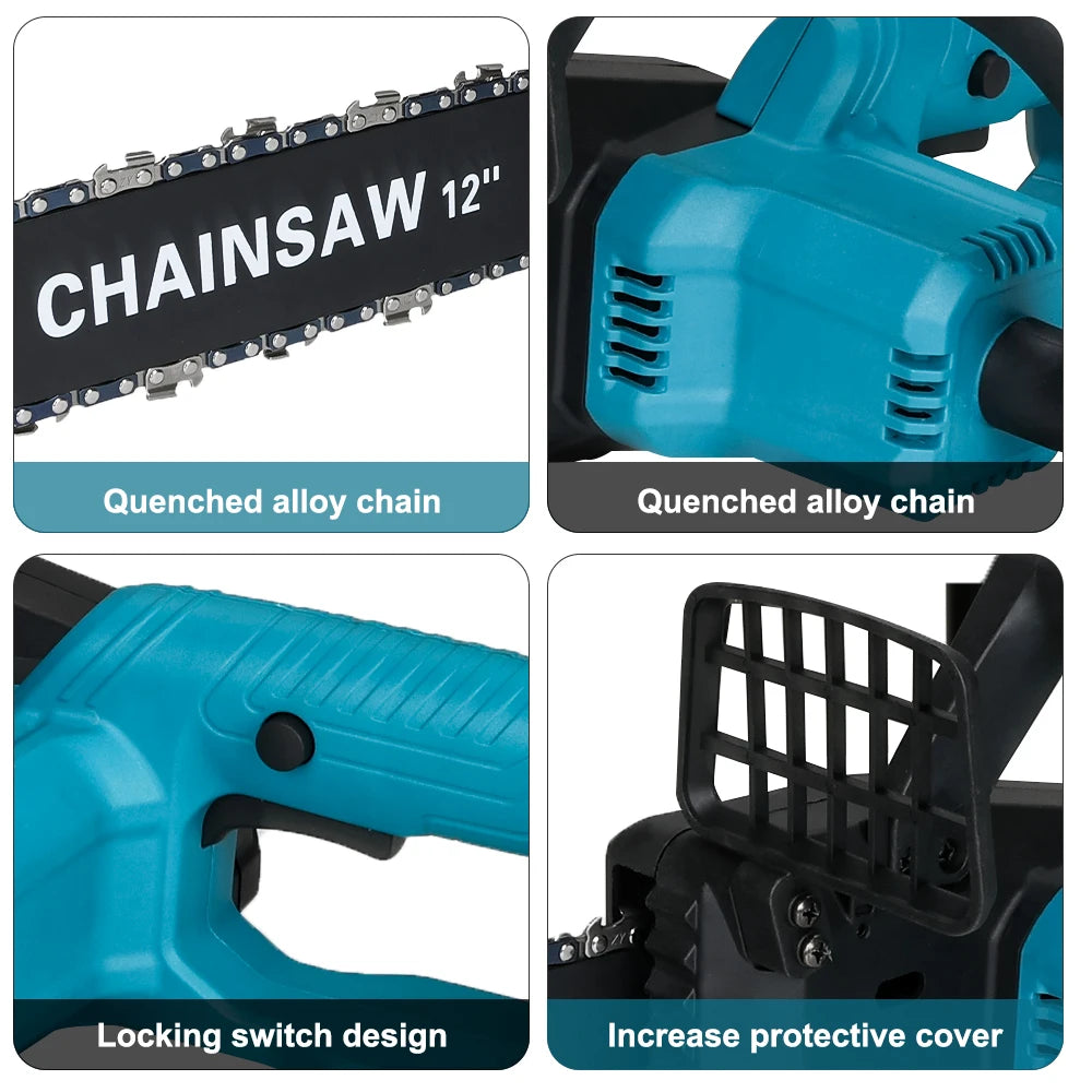 Makita Compatible JV 18V Cordless Electric Chainsaw 12 Inch  Brushless Motor Chainsaw Quiet Cutting Power for Tree Felling Storm Clean-Up Pruning