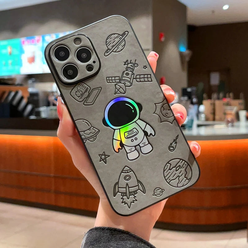 iPhone Luxury Cortex Astronaut Phone Case For iPhone 15 14 13 12 11 Pro Max 7 8 Plus X Xs XR Max Laser Bumper Cases Back Cover Cases