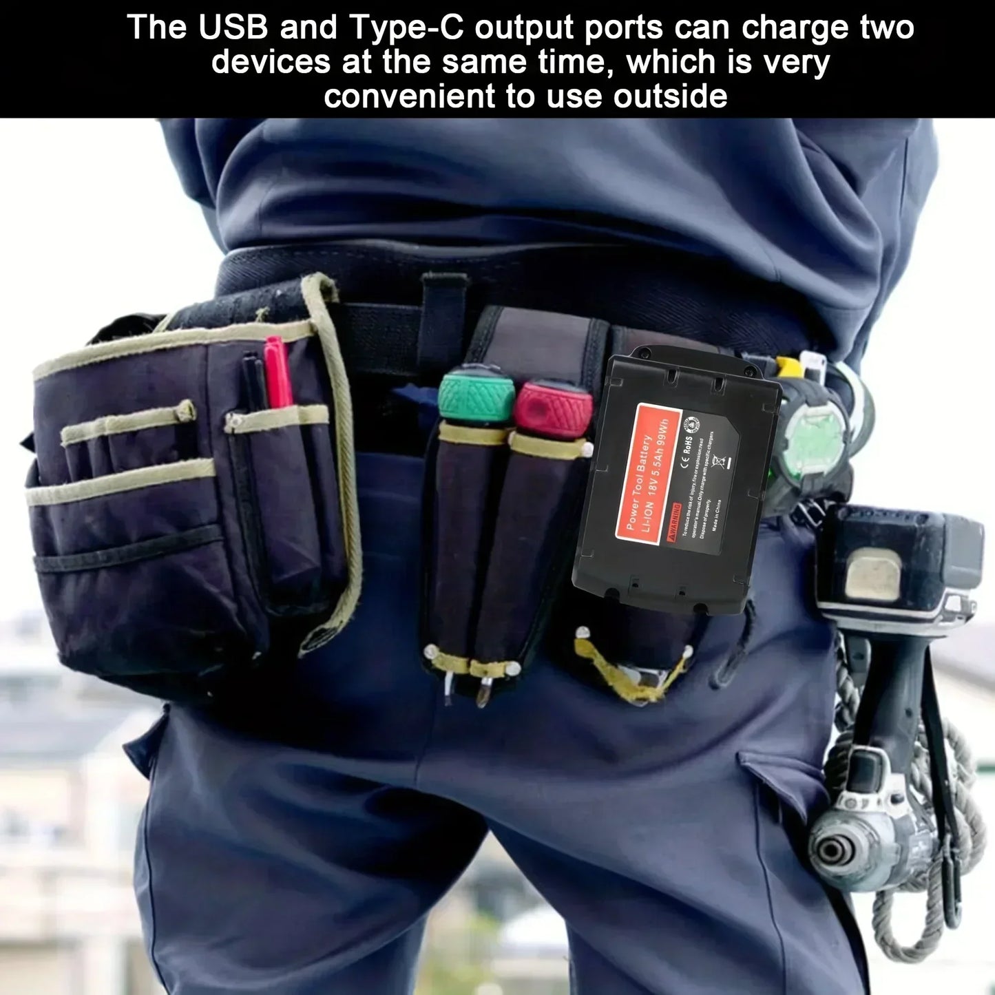 Milwaukee Compatible USB Charger Adapter Compatible For Milwaukee M18 18V Battery, Dual Output Port With USB And Type-C Charging Interface