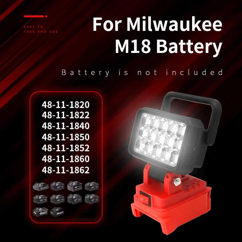LED Spotlight with USB charging port x2 for Milwaukee M18 Batteries